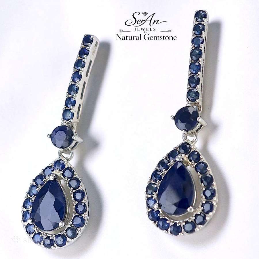 Kokteiliniai auksuoti auskarai su safyrais (3.5ct) - nuotraukos Nr. 3