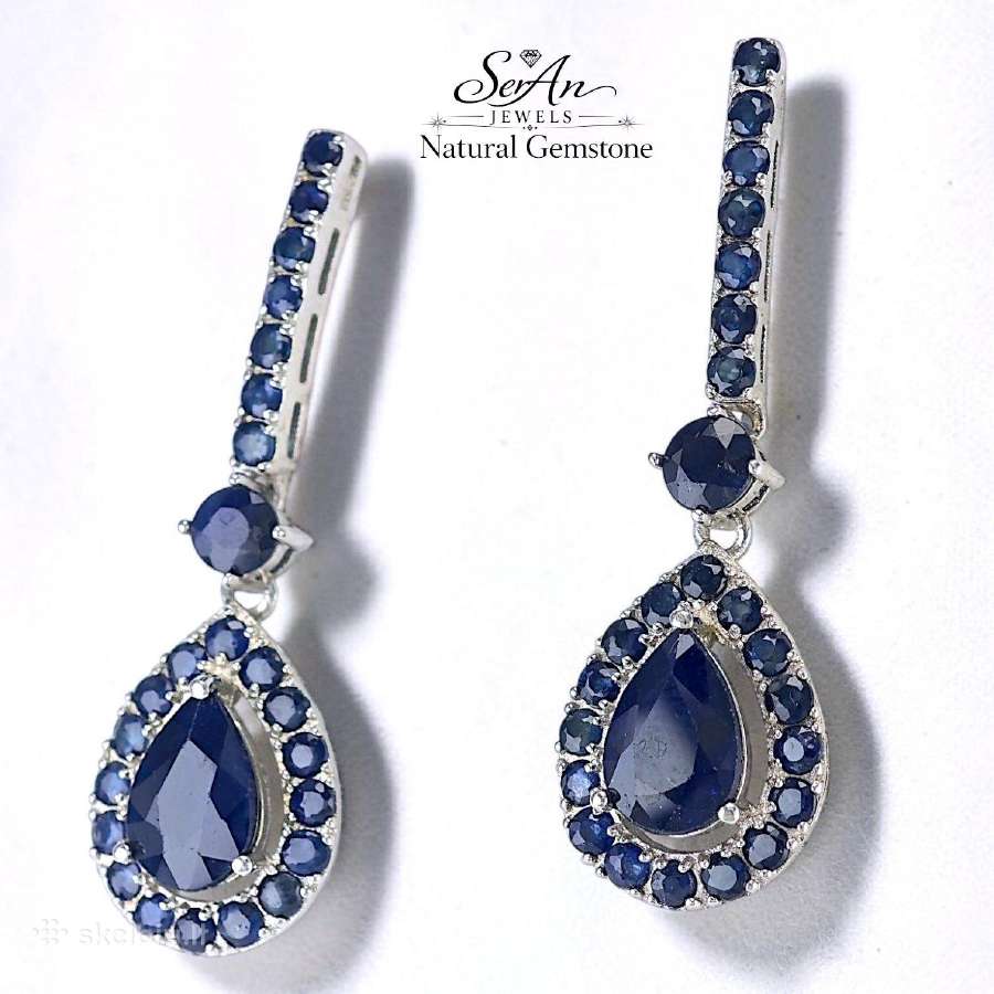 Kokteiliniai auksuoti auskarai su safyrais (3.5ct) - nuotraukos Nr. 4