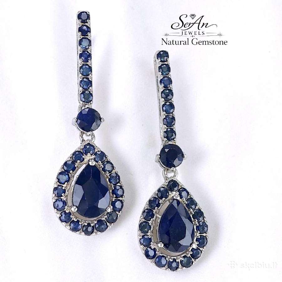 Kokteiliniai auksuoti auskarai su safyrais (3.5ct) - nuotraukos Nr. 6