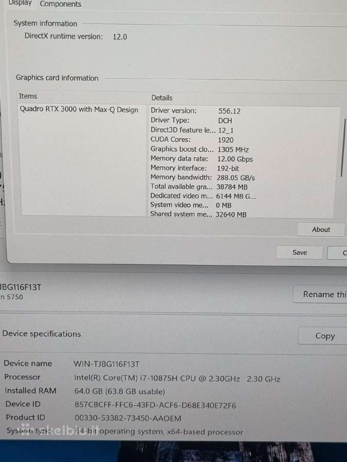 Dell Precision 5750 i7 Rtx 3000 - nuotraukos Nr. 11