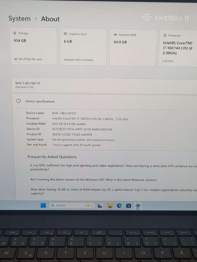 Dell Precision 5750 i7 Rtx 3000 - nuotraukos Nr. 12