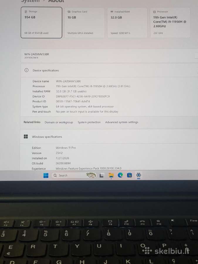 Lenovo Thinkpad Extreme X1 i9 Rtx 3080 - nuotraukos Nr. 10