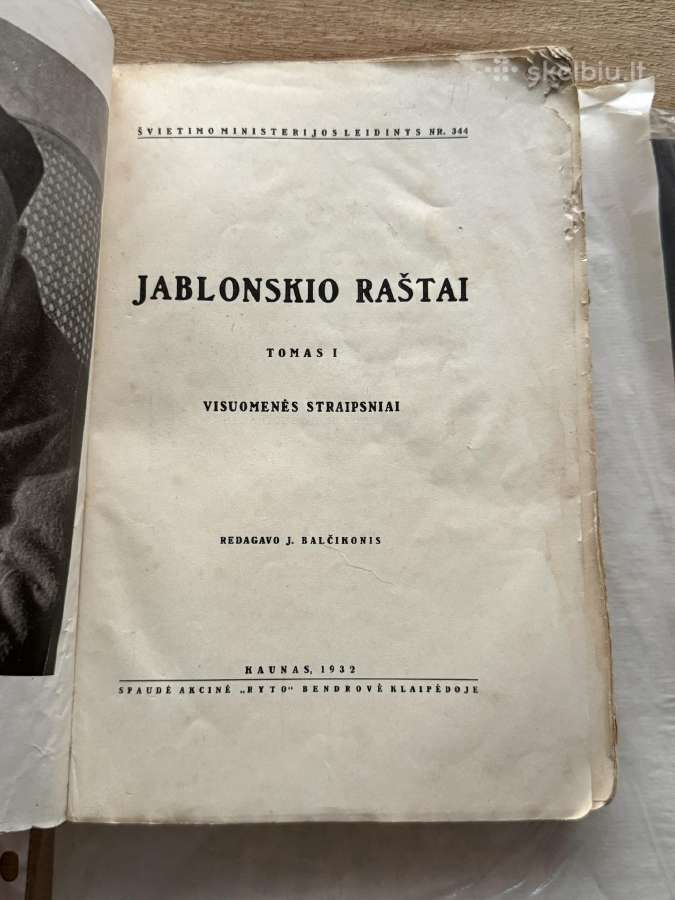 Jablonskio raštai 1 Tomas. 1933 m. - nuotraukos Nr. 2