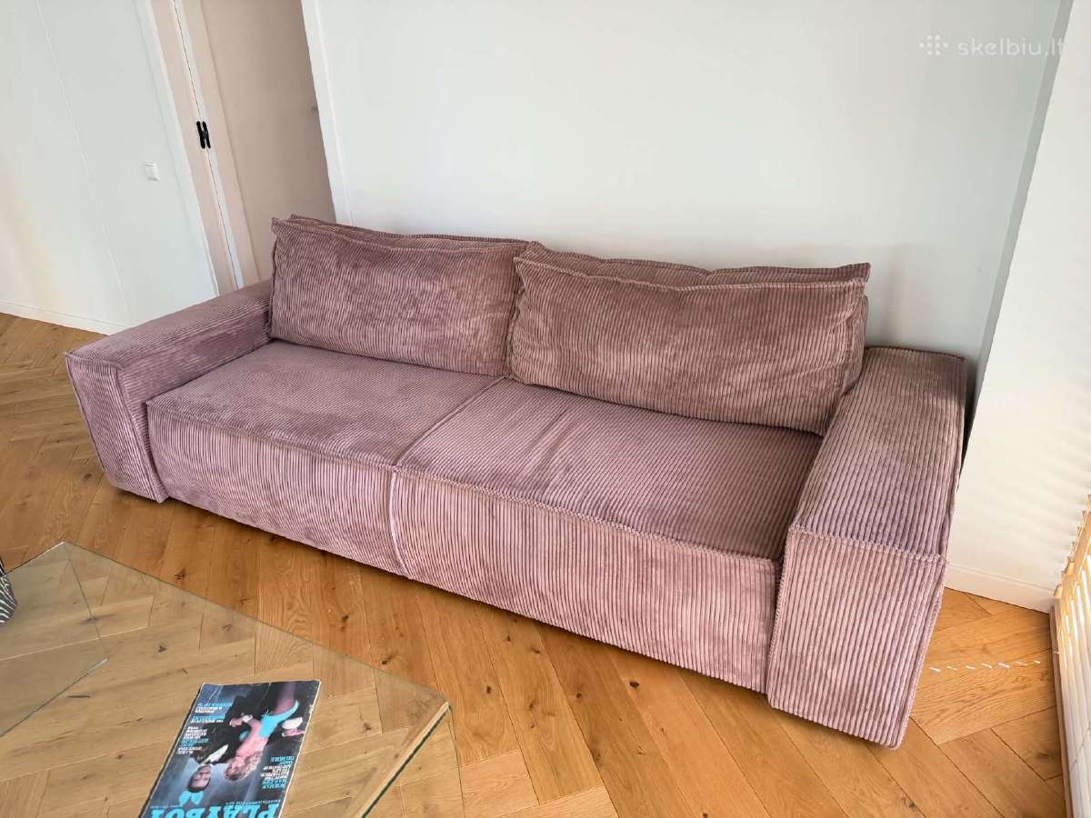 Veliūrinė miegama sofa su patalynės dėže, 256 cm - nuotraukos Nr. 2