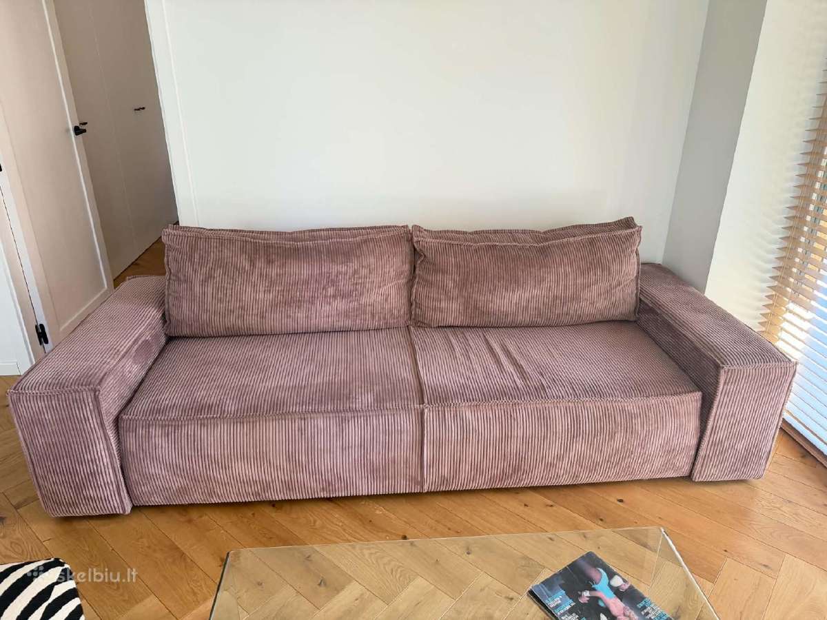 Veliūrinė miegama sofa su patalynės dėže, 256 cm - nuotraukos Nr. 3