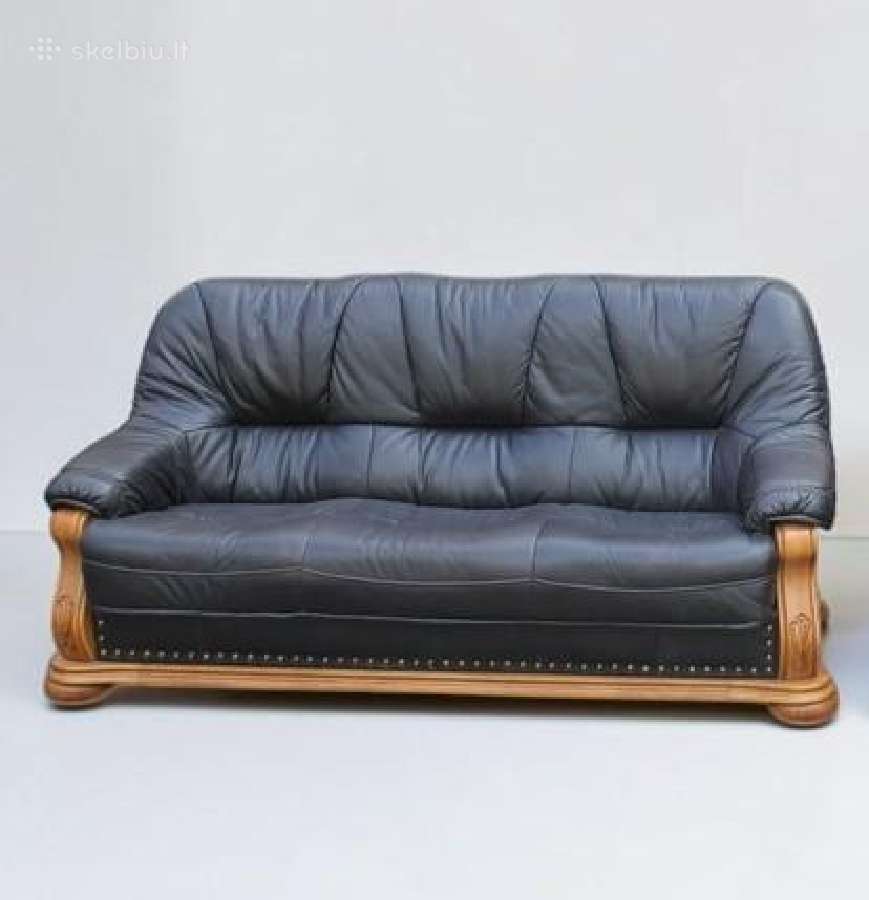 Natūralios odos sofa (ąžuolinis rėmas) - nuotraukos Nr. 3