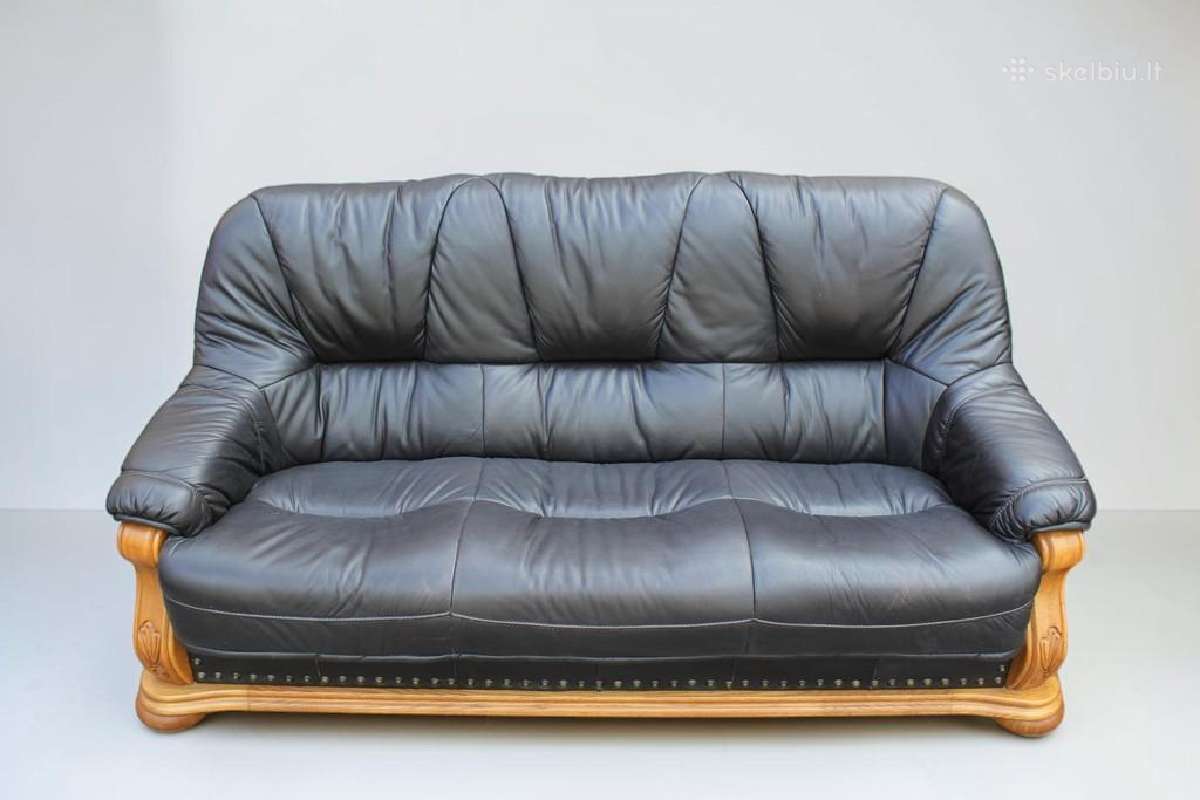 Natūralios odos sofa (ąžuolinis rėmas) - nuotraukos Nr. 4