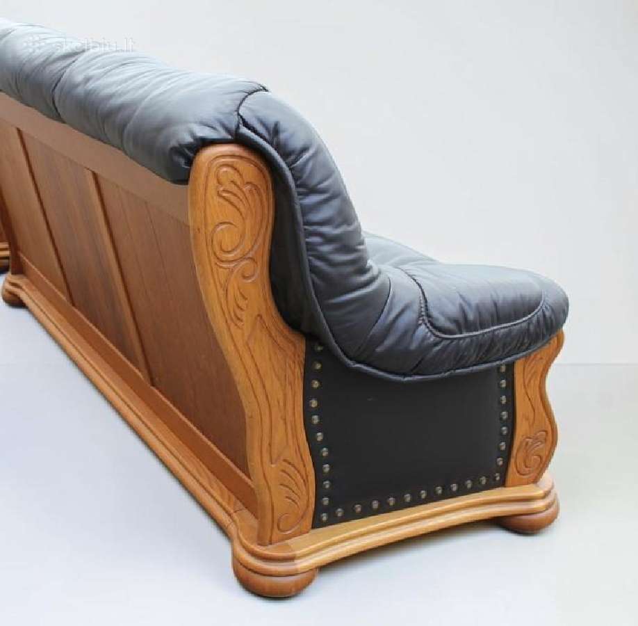 Natūralios odos sofa (ąžuolinis rėmas) - nuotraukos Nr. 2