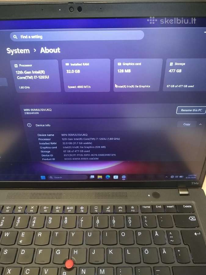 T14s i7-1265u/32/500/touch - nuotraukos Nr. 3
