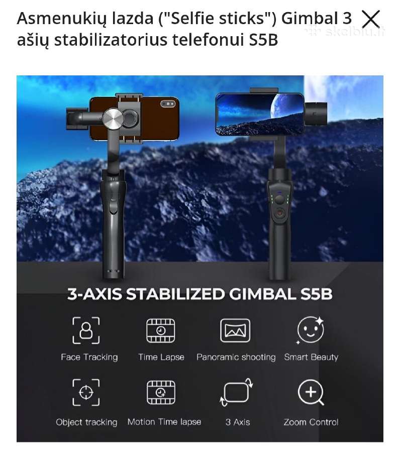 Asmenukių lazda ("Selfie sticks") Gimbal 3 ašių - nuotraukos Nr. 2