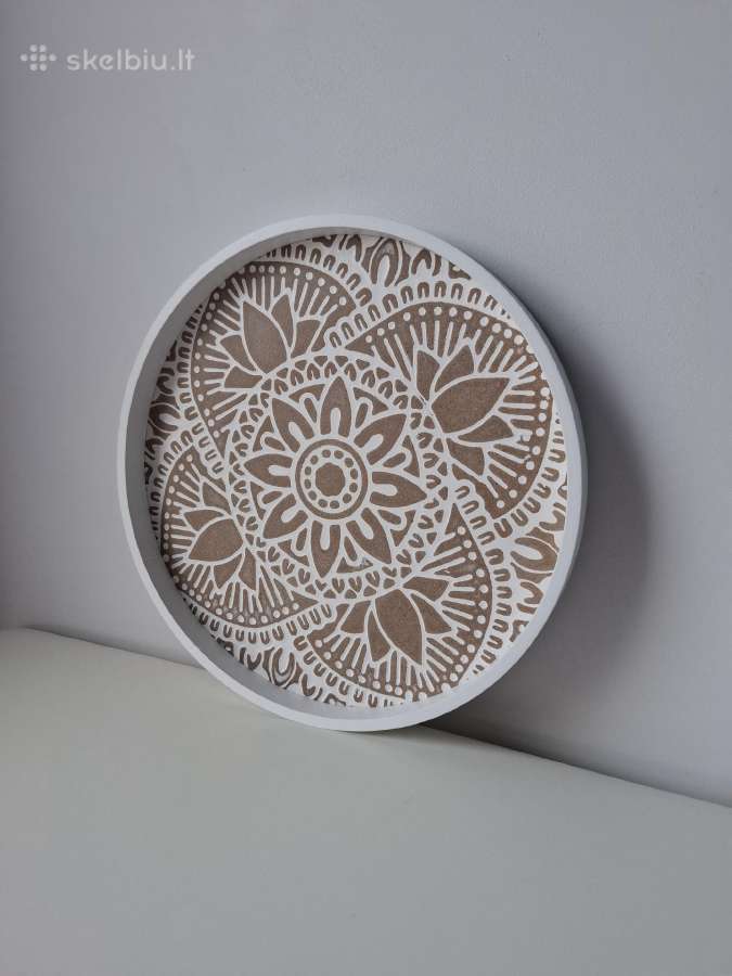 Boho medinis padėklas 30cm - nuotraukos Nr. 2