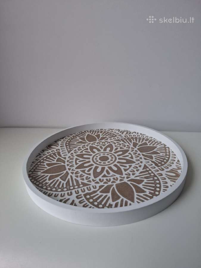 Boho medinis padėklas 30cm - nuotraukos Nr. 3