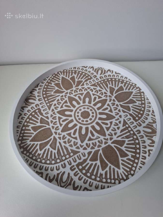 Boho medinis padėklas 30cm - nuotraukos Nr. 4