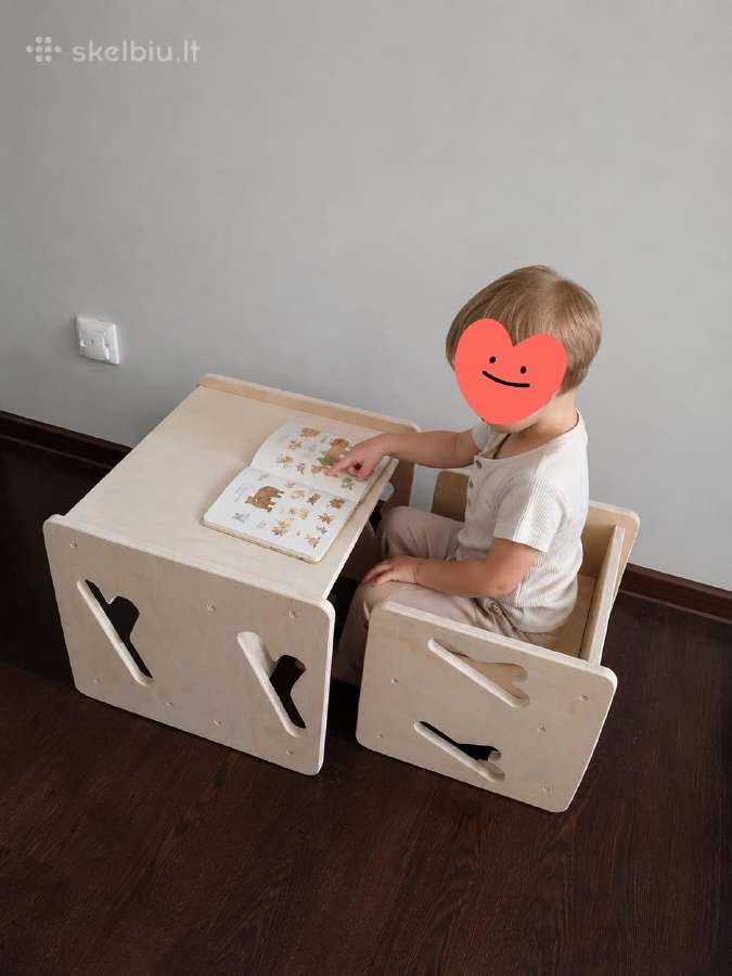 Montessori medinis stalas su kėde vaikams - nuotraukos Nr. 3