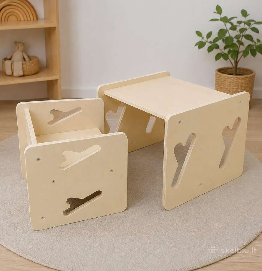 Montessori medinis stalas su kėde vaikams - nuotraukos Nr. 4