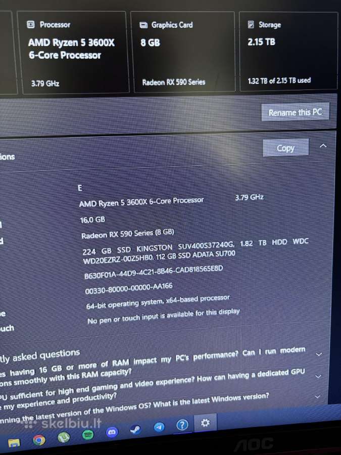 Gaming kompiuteris Ryzen 5 3600x + Rx 590 8gb - nuotraukos Nr. 10