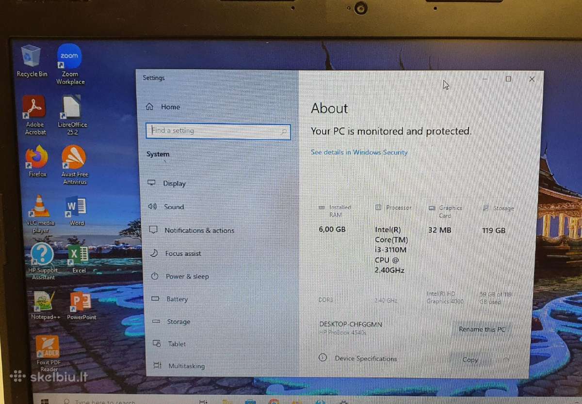 Hp Probook 4540s i3-3110m 6 GB RAM 120 GB Ss - nuotraukos Nr. 7