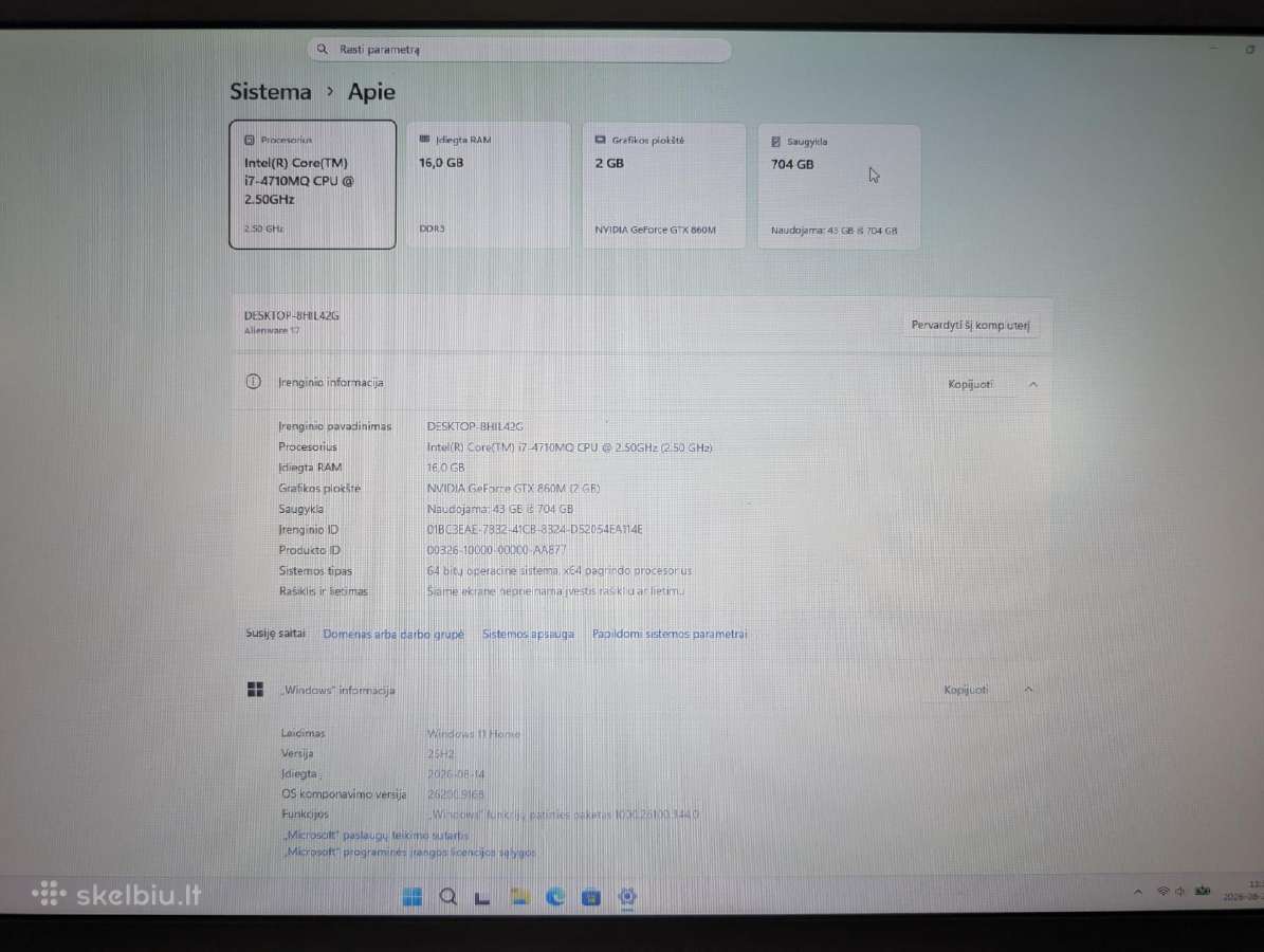 Alienware 17 R1 (P18e) i7-4710mq / 16gb RAM +3mė - nuotraukos Nr. 3