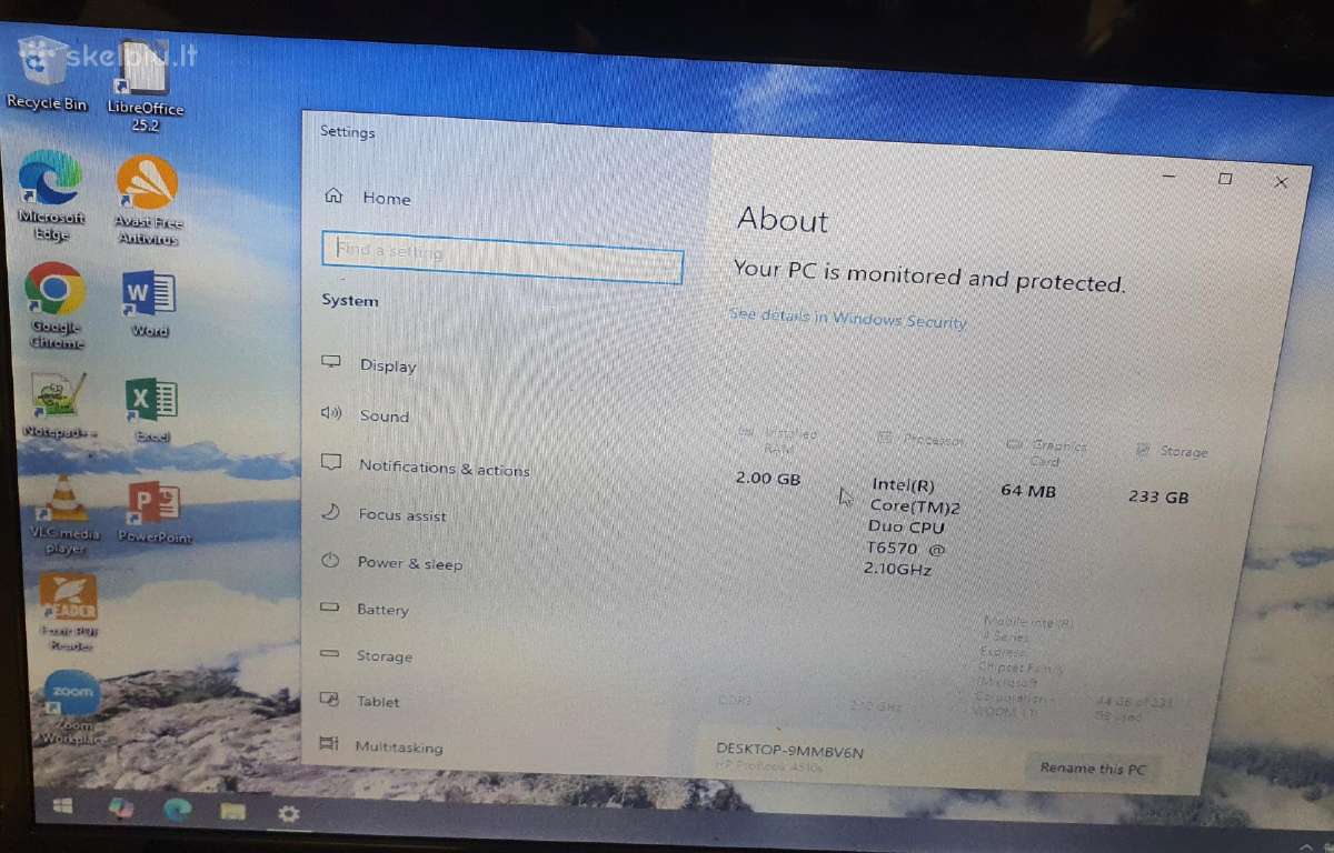 Hp Probook 4510sintel Core2 2 GB RAM 233 GB HDD - nuotraukos Nr. 6