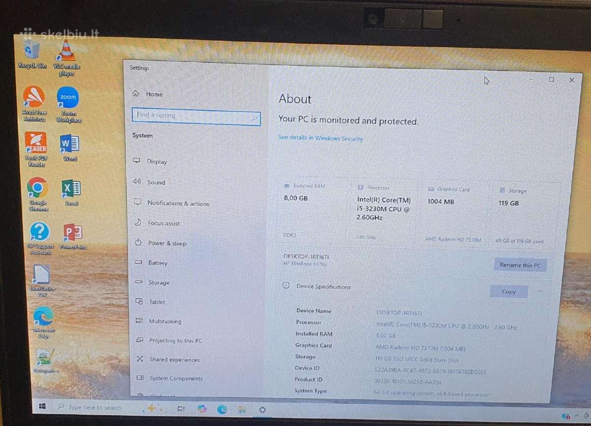 Hp 8470p i5-3230m 8 GB RAM 120 GB SSD - nuotraukos Nr. 7