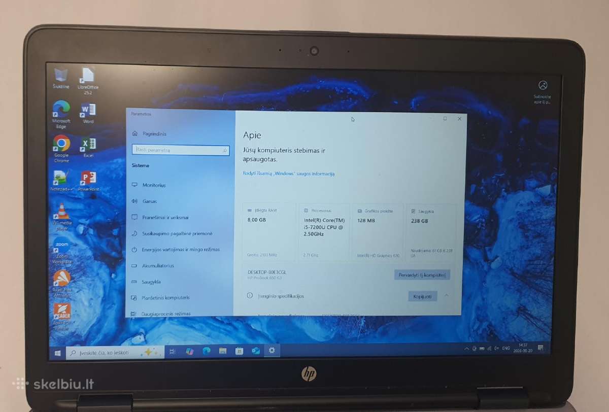 Hp Probook 650 G3 i5-7200u 8 GB RAM 240 GB SSD - nuotraukos Nr. 7