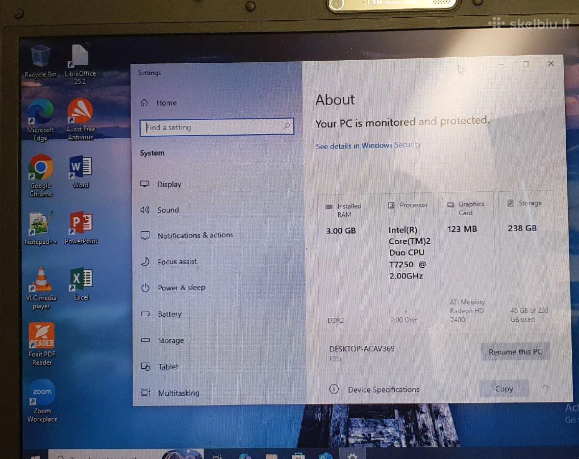 Asus F3sr Intel Core2 Duo T7250 3 GB RAM 240 SSD - nuotraukos Nr. 11