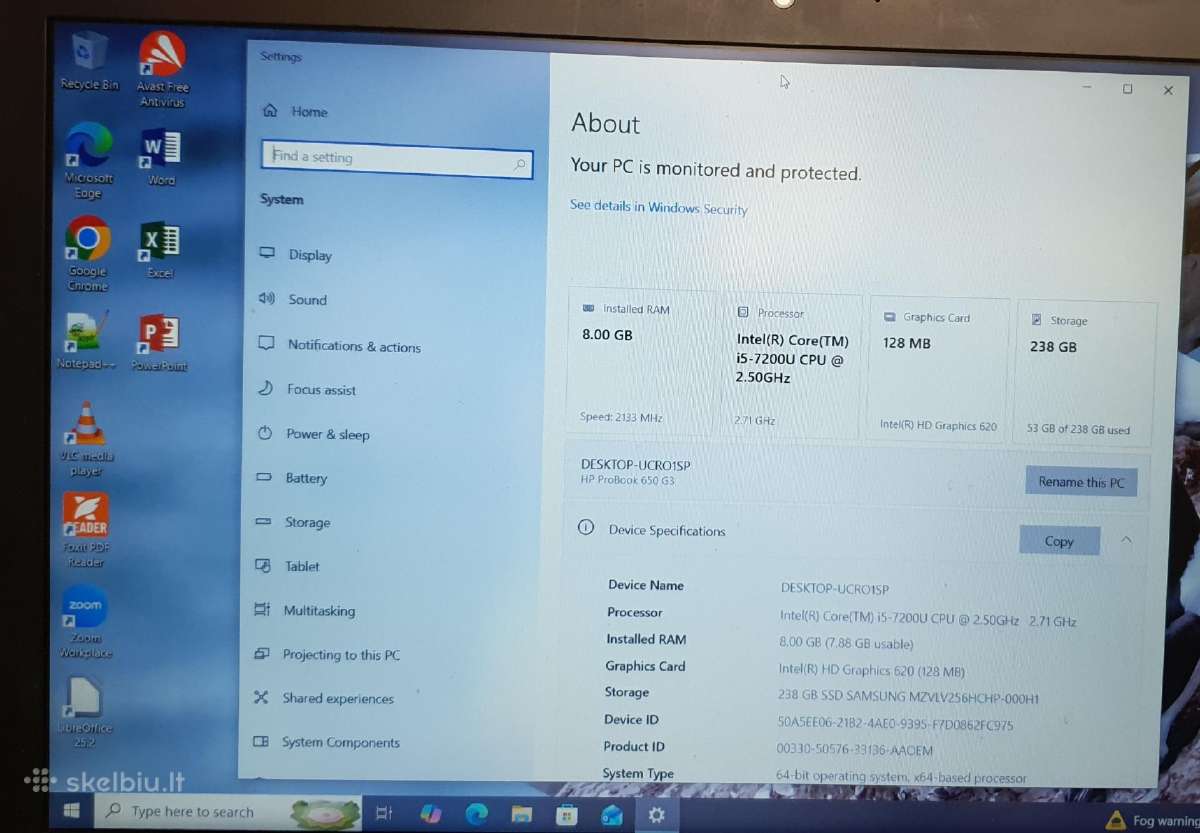 Hp Probook 650 G3 Intel Core i5-7200u 8 GB RAM - nuotraukos Nr. 6
