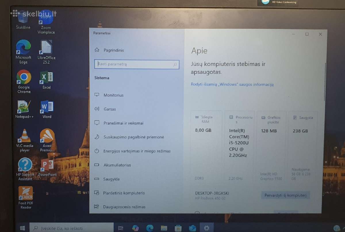 Hp Probook 450 G2 Intel Core i5-5200u 8 GB RAM - nuotraukos Nr. 7