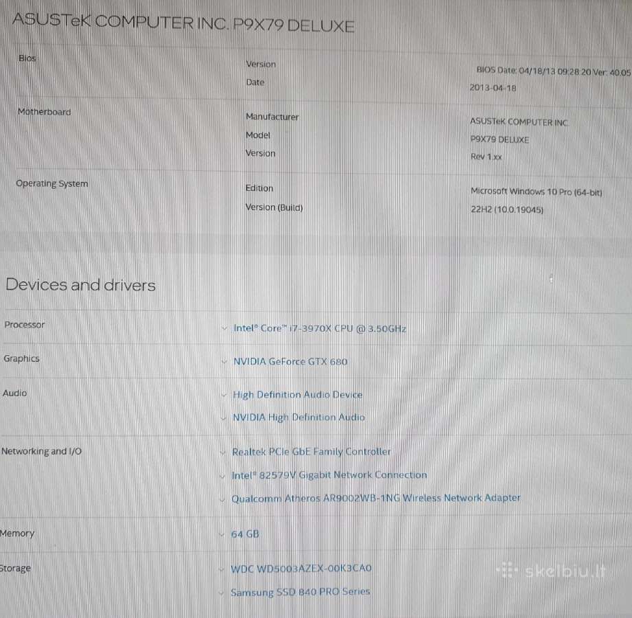 Asus i7-3970x 3,5ghz, RAM 64gb, Corsair 800w Psu - nuotraukos Nr. 9