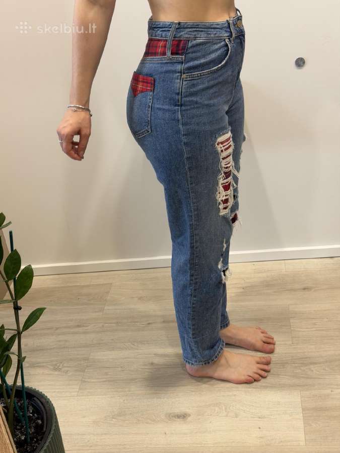 Tommy Hilfiger ripped jeans, tartan patch - nuotraukos Nr. 5