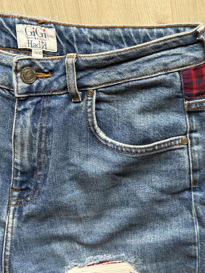 Tommy Hilfiger ripped jeans, tartan patch - nuotraukos Nr. 6