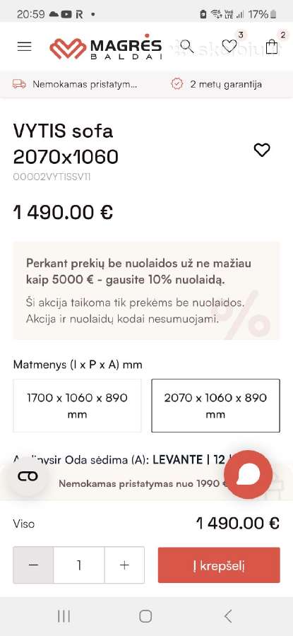 Magrės sofa Vytis - nuotraukos Nr. 11
