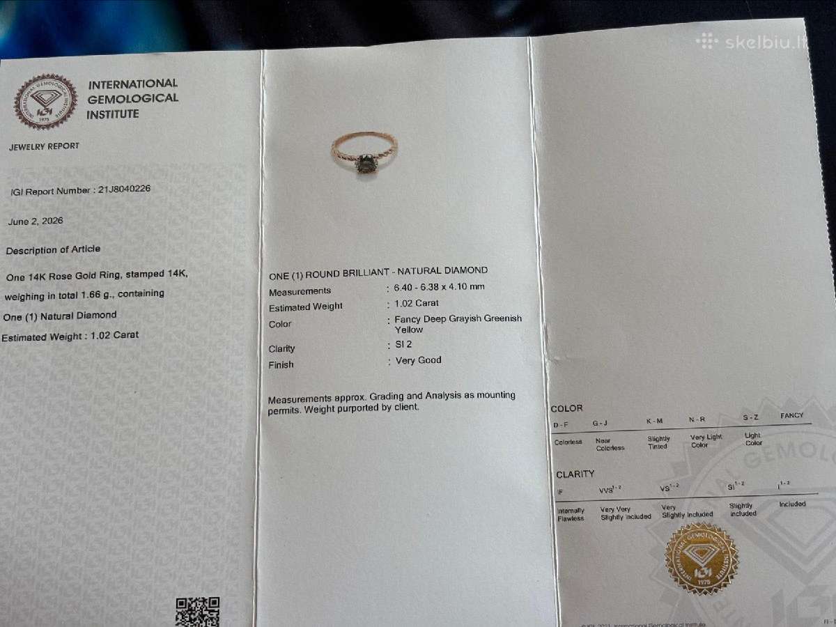 Natūralaus deimanto žiedas – 1,02 ct, Igi - nuotraukos Nr. 5