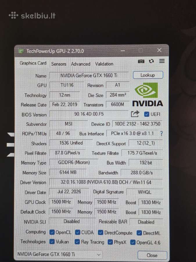 Parduodu gtx 1660 ti su minamliu defektu - nuotraukos Nr. 5