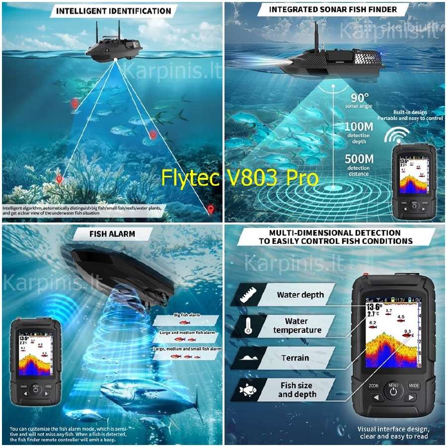 Flytec V803 Pro laivelis su GPS ir Echolotu 300 m - nuotraukos Nr. 5