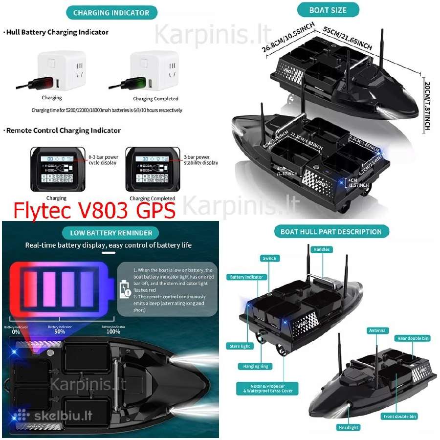 Flytec V803 pašarų laivelis su GPS + Echolotas - nuotraukos Nr. 13