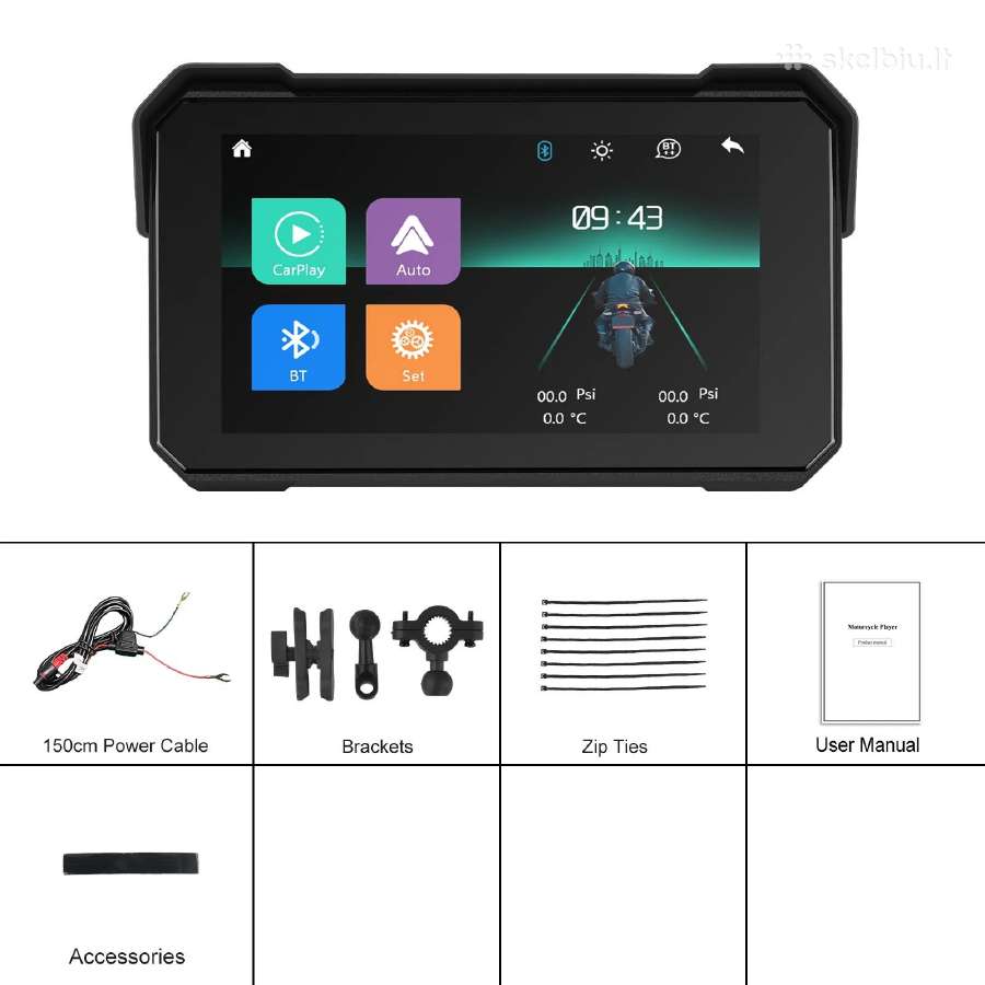 Motociklo navigacija 5' Carplay, Android Auto, Bt - nuotraukos Nr. 6