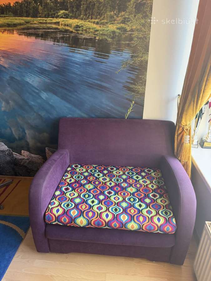 Violetinė viengulė sofa/ lova - nuotraukos Nr. 2
