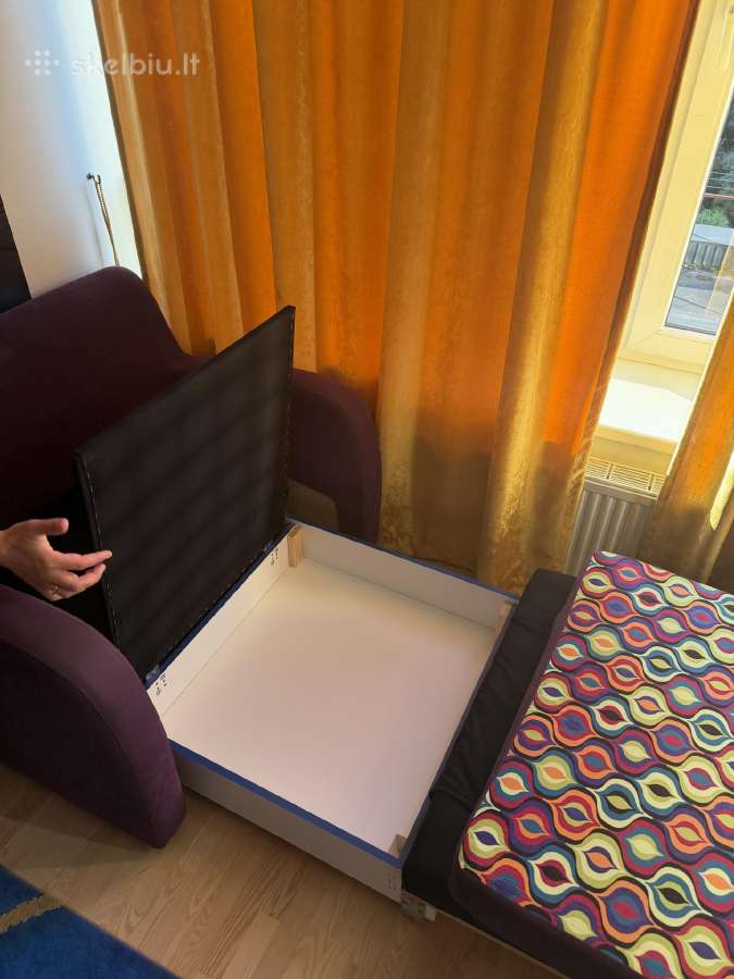 Violetinė viengulė sofa/ lova - nuotraukos Nr. 4