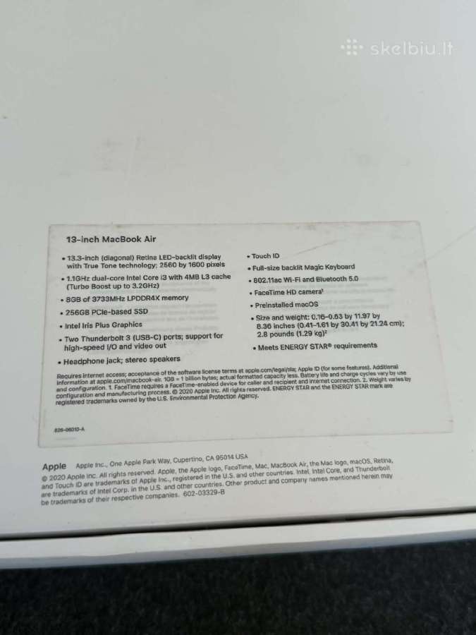 MacBook Air 13" 2020 A2179, Intel, 8 GB RAM, 256 G - nuotraukos Nr. 4