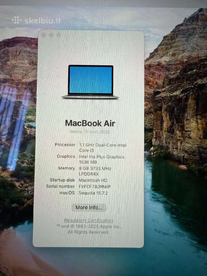 MacBook Air 13" 2020 A2179, Intel, 8 GB RAM, 256 G - nuotraukos Nr. 6