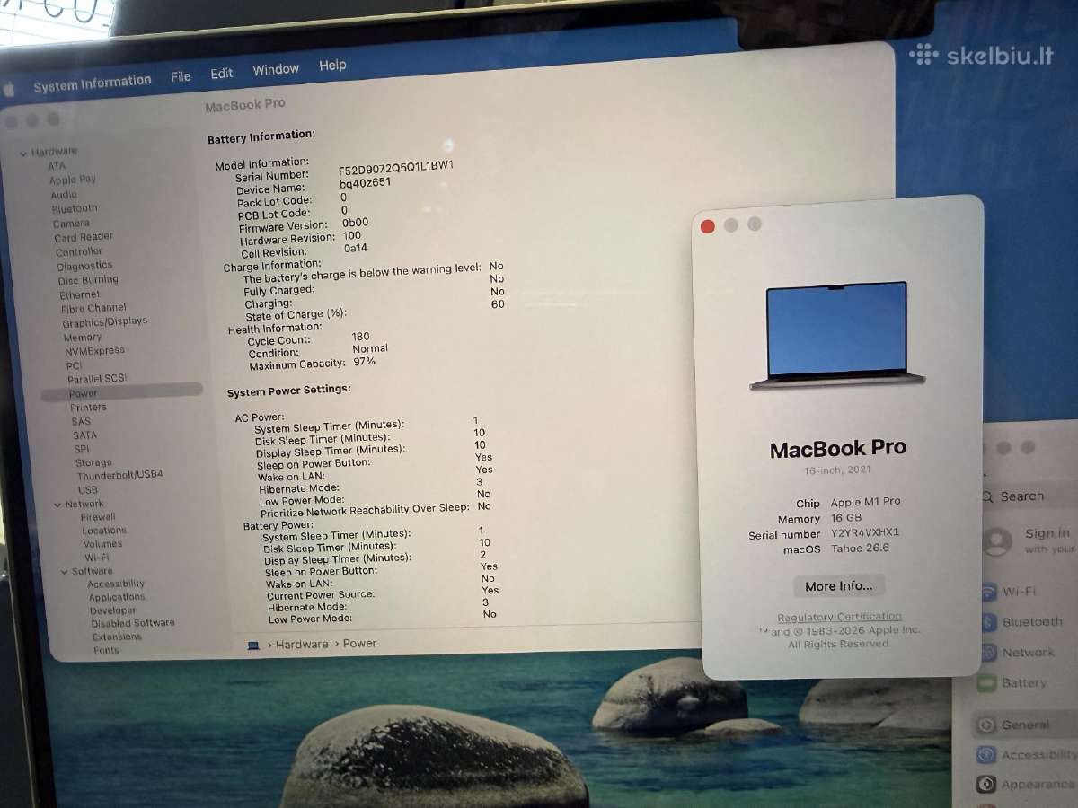 MacBook Pro 16" m1pro/16ram/512gb/97% - nuotraukos Nr. 7
