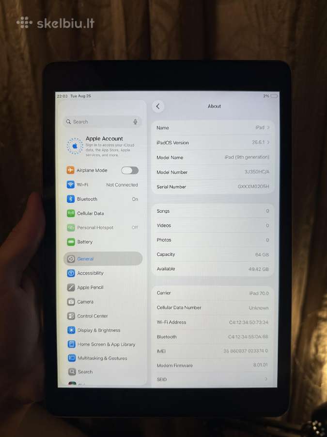 iPad 9th gen 64gb Cellular - nuotraukos Nr. 2