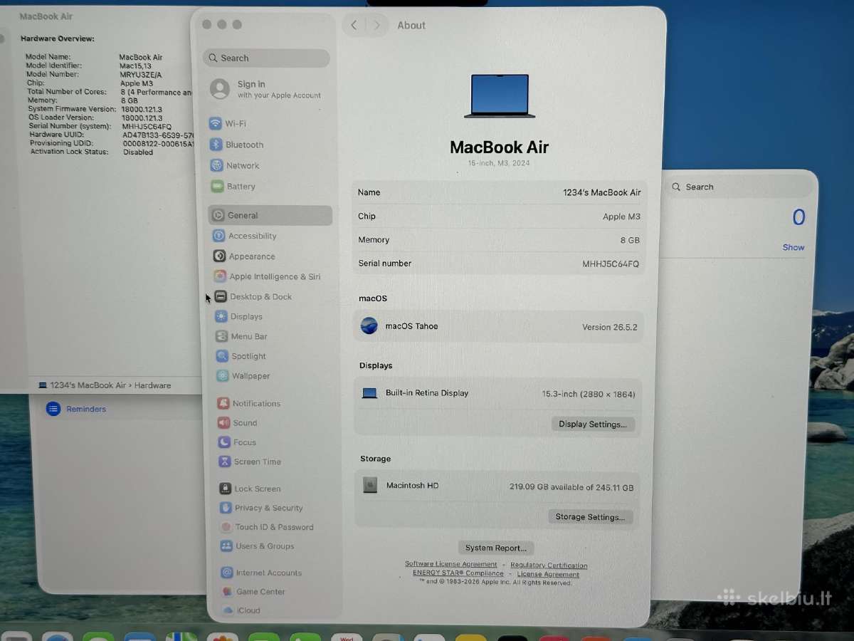 MacBook Air 15 M3 / 8gb / 256gb - nuotraukos Nr. 5