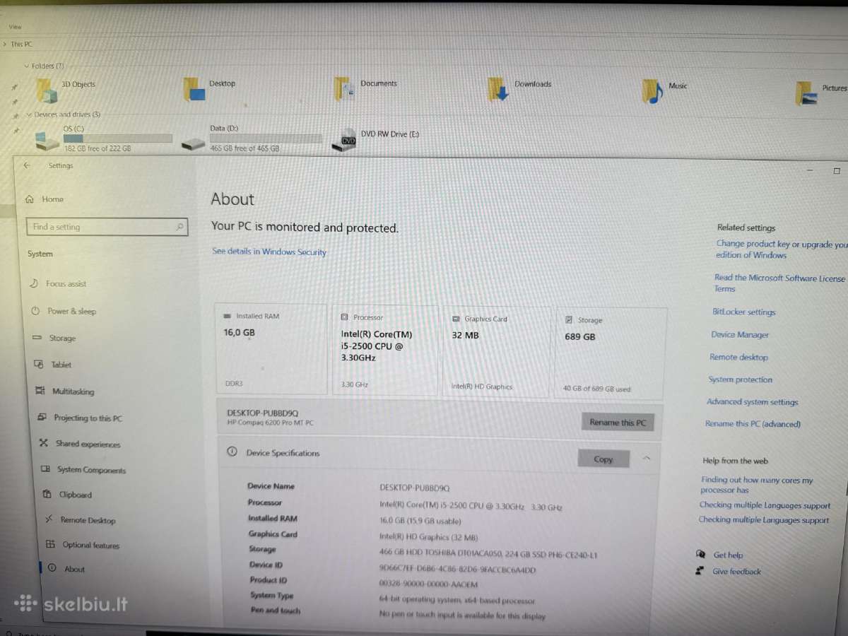 Hp Compaq 6200 Pro i5/16gb/240gb SSD 500gb HDD - nuotraukos Nr. 2