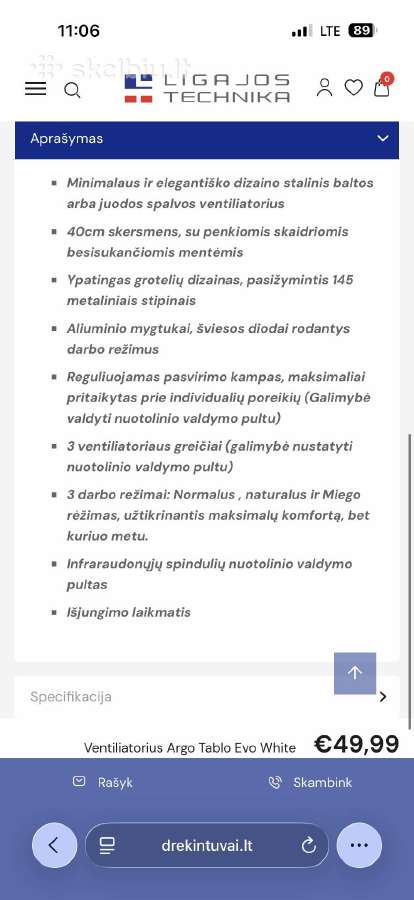 Ventiliatorius Argo Tablo EVO White - nuotraukos Nr. 2
