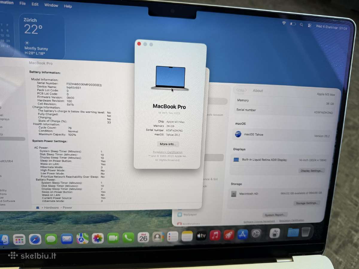 MacBook pro 14 m3 max / 36ram / 1tb / 100% / 2024 - nuotraukos Nr. 2