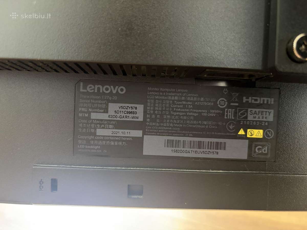 Lenovo Thinkvision E27q-20 27 Qhd mon - nuotraukos Nr. 4