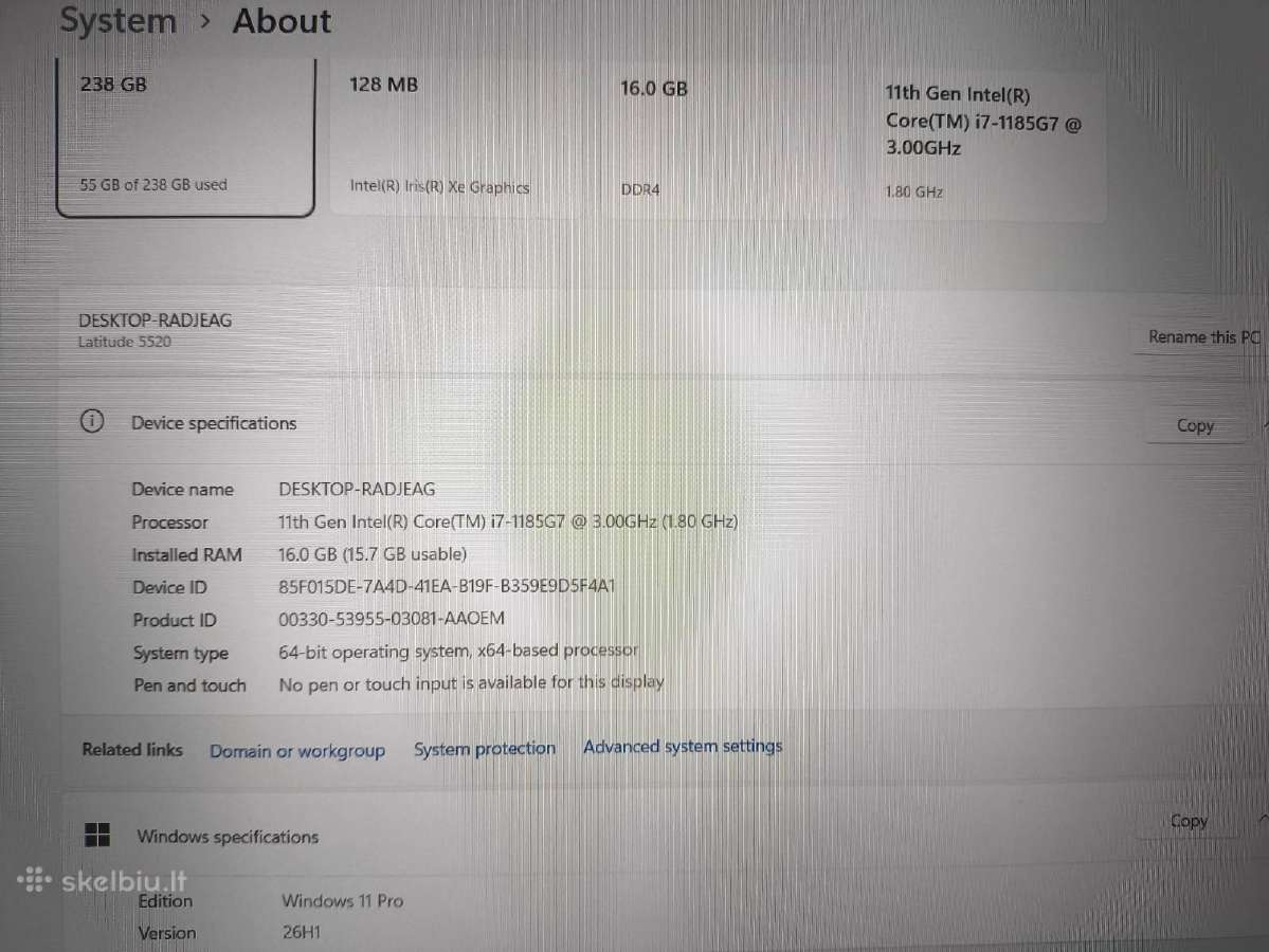 Latitude 5520 15.6 Fhd Ips i7-1185g7 16 256gb 24% - nuotraukos Nr. 5
