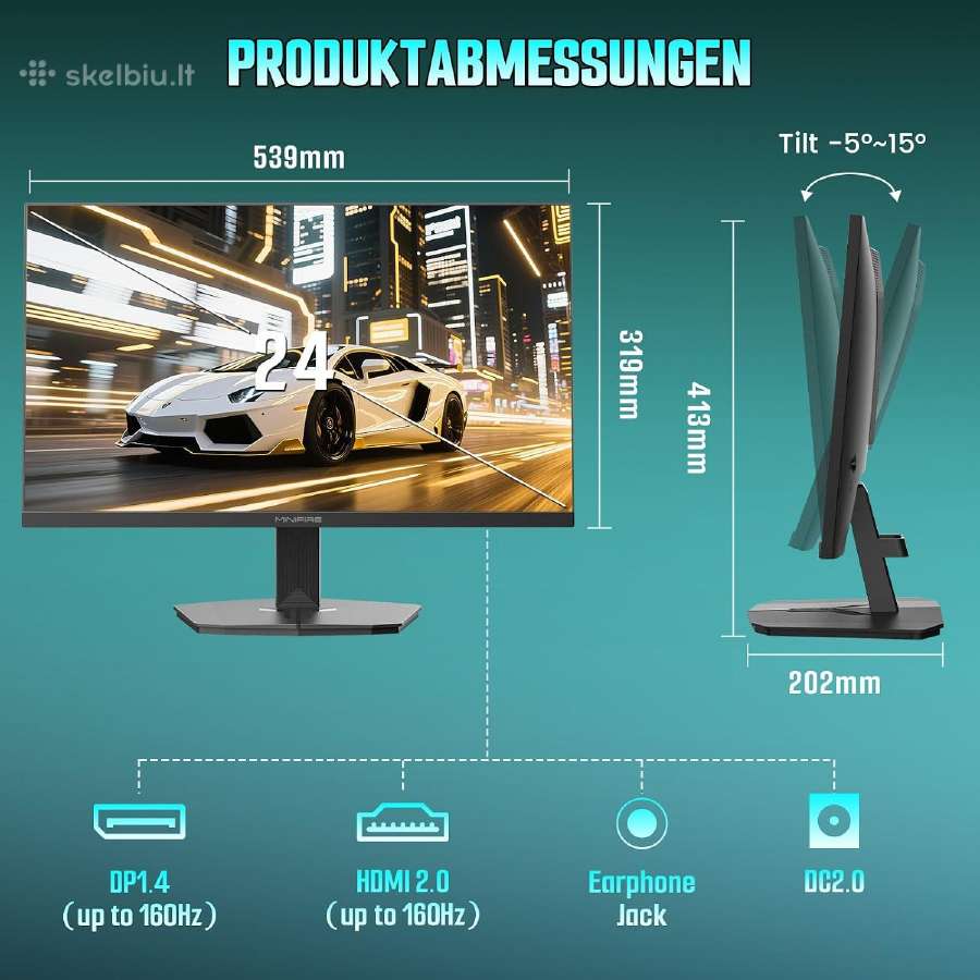 Naujas ! Minifire 24" Gaming Monitor, 200 Hz 1 ms - nuotraukos Nr. 3